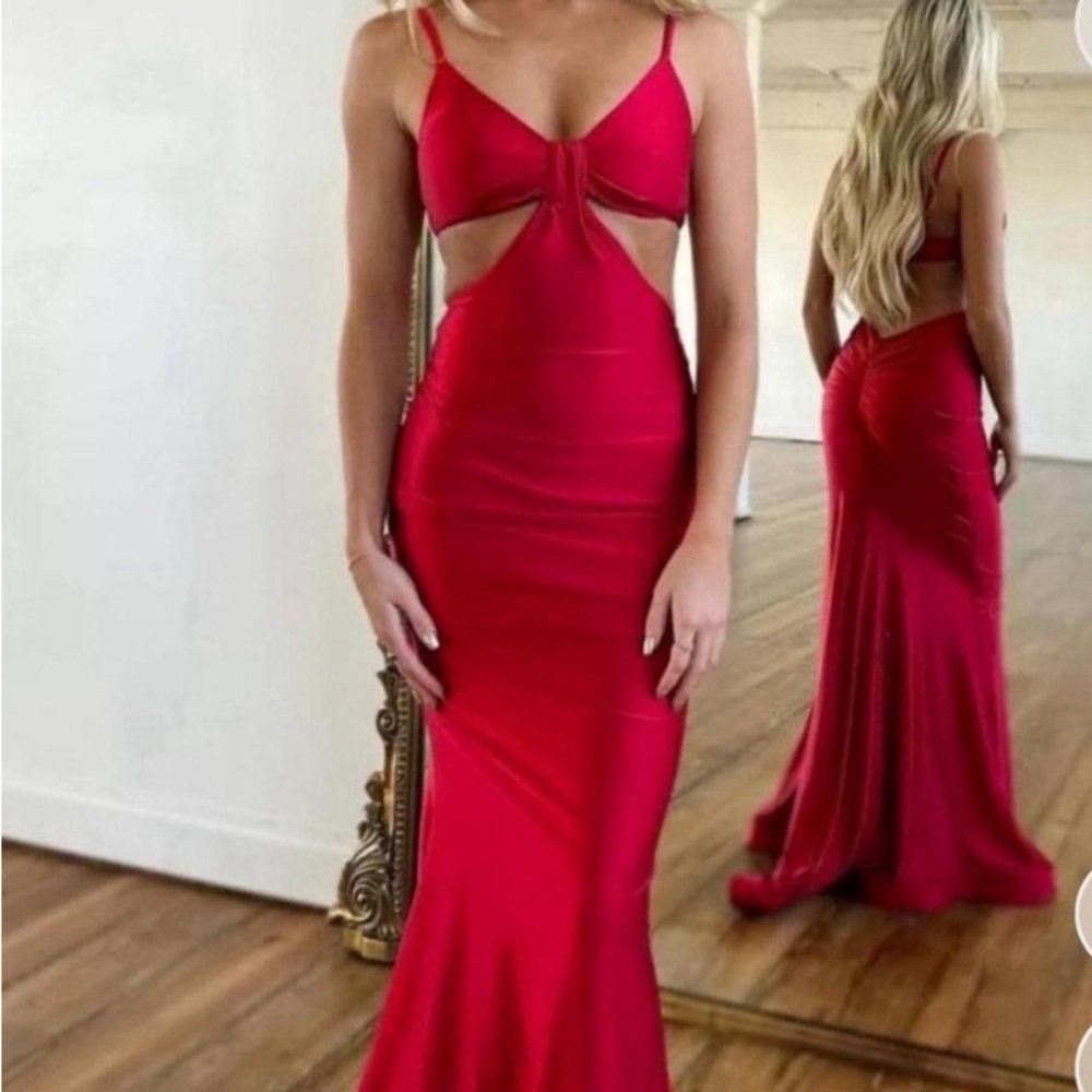 Elegant Red Cut-Out Maxi Dress